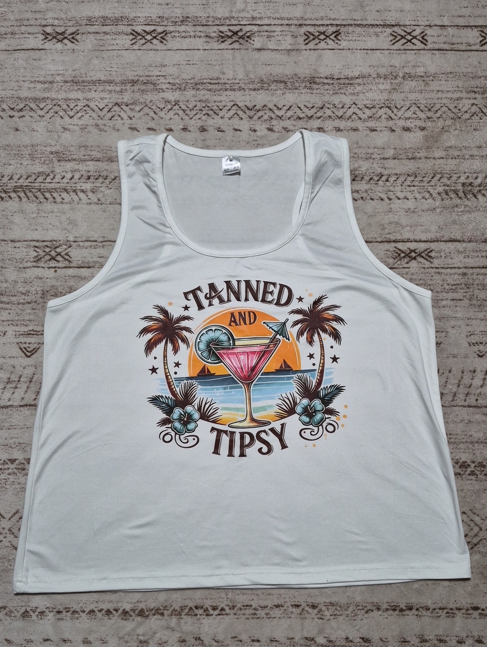 Source Unknown White Tank Top with Sunset Cocktail Graphic